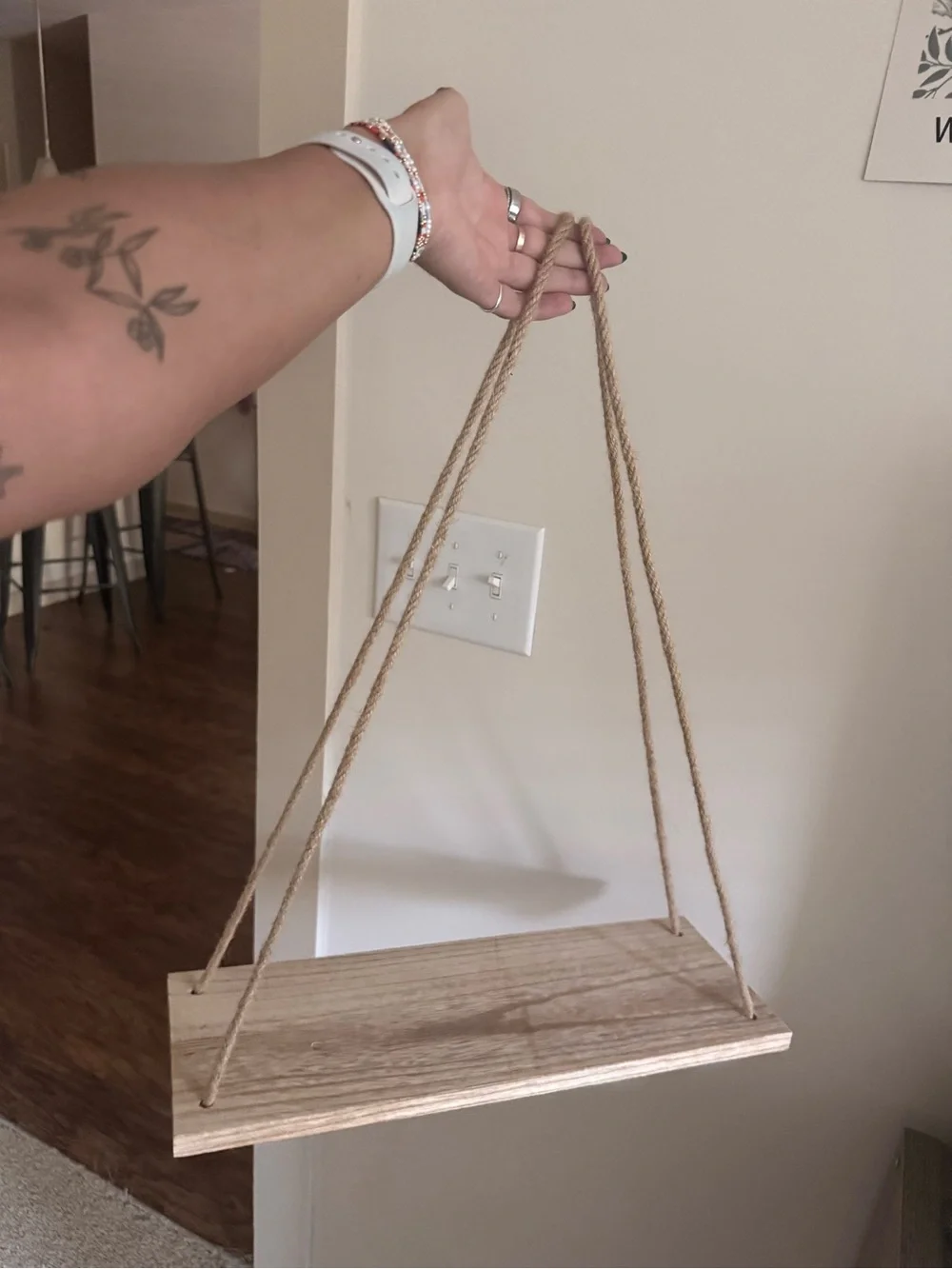 Set of 2 - Rustic Rope Hanging Wall Shelf in Natural Wood
